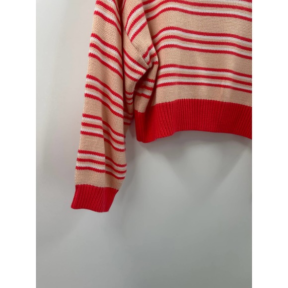 Cherry AKA Coral and Pink Striped Cropped Mock Neck Sweater Size Large - Picture 3 of 5